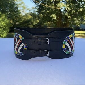 Emilio Pucci Beaded Leather Waist Belt – Tribal Maasai‑Inspired – Size XS – NWOT
